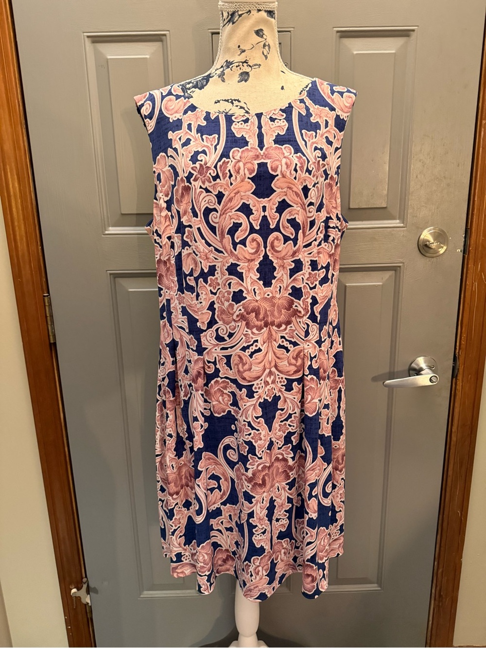 connected apparel -Navy and Pink Sleeveless baroque Midi Dress(16) pockets!